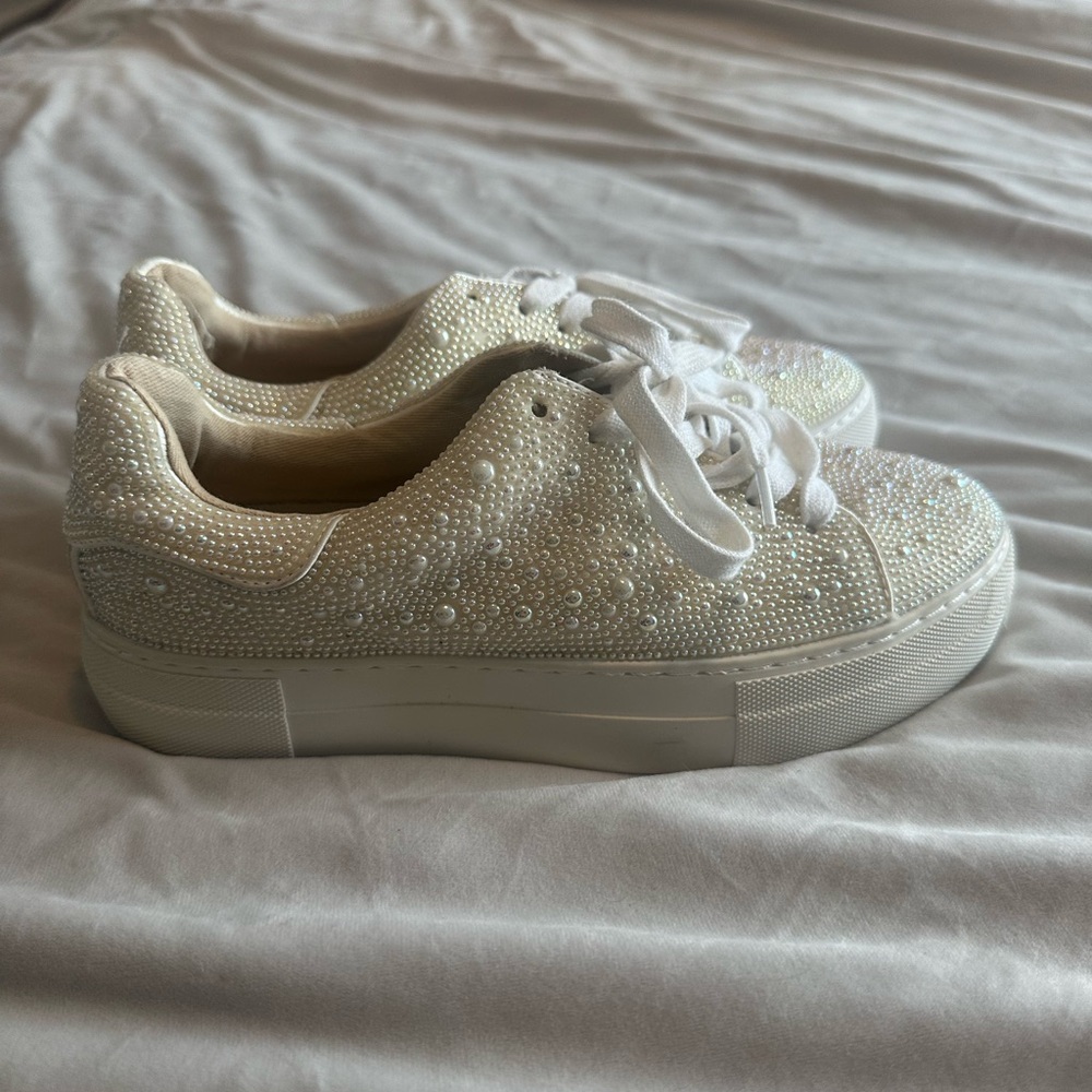 Betsey Johnson White Sneakers with Pearl Detail